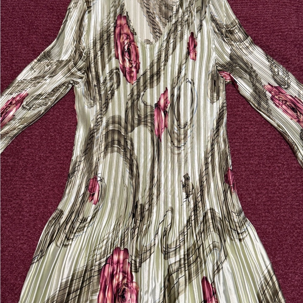 NWOT Vtg Mini Pleats Lg Floral Print Pleated Tunic Issey Style Texture Spring